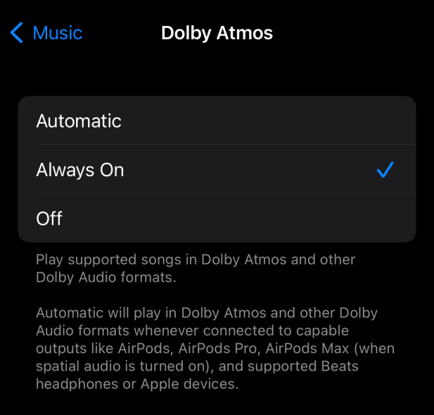 Configuración de Dolby Atmos en iPhone