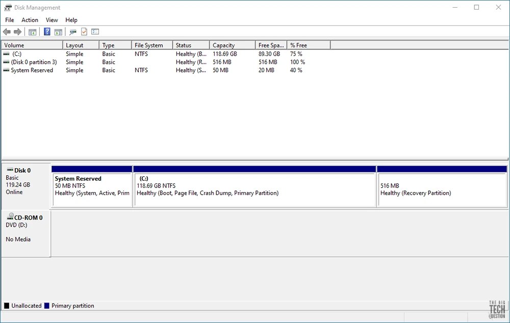 administración de discos de windows con disco duro mbr